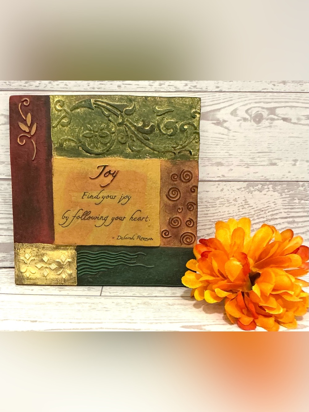 Joy Wall Art Plaque - Green and Brown Decorative Home Art